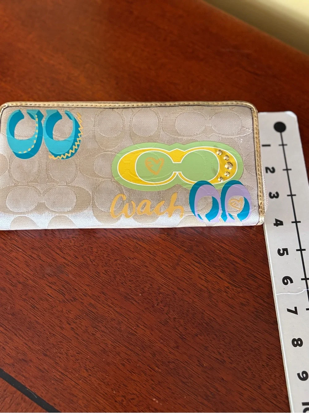 Coach Vintage Poppy Signature Graffiti Beige Zip Around Wallet